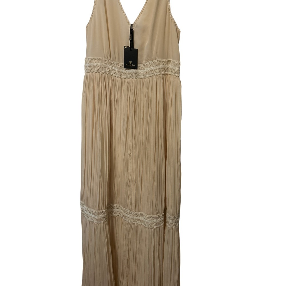 Massimo Tan Pleated Tiered Sundress Maxi